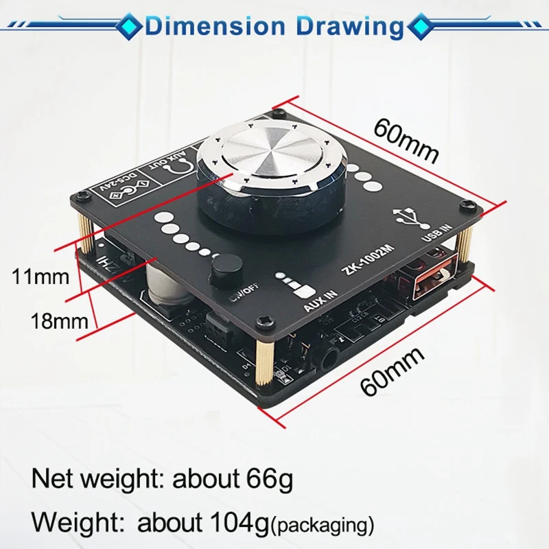 ZK1002M Bluetooth 5.0 AUX USB Audio Input Output Amplifier Audio Amplifier Module 100Wx2