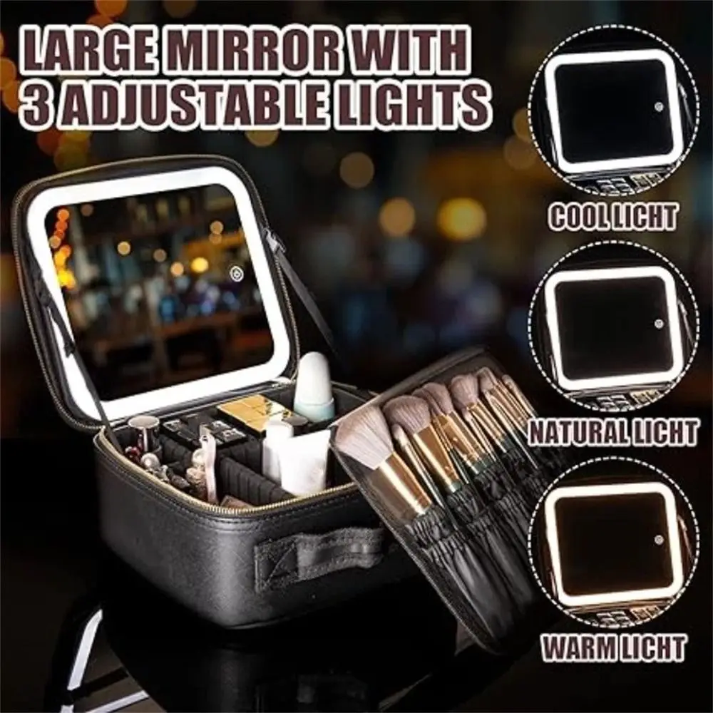 

Большая косметичка с LED-подсветкой и зеркалом, водонепроницаемая, с раздвижными перегородками, для визажистов, для путешествий