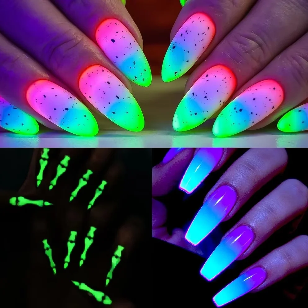 1pc Glow in the Dark Dip Nail Powder Luminous Neon Fluorescent Glitter Pigment Rubbing Dust for Halloween Manicure