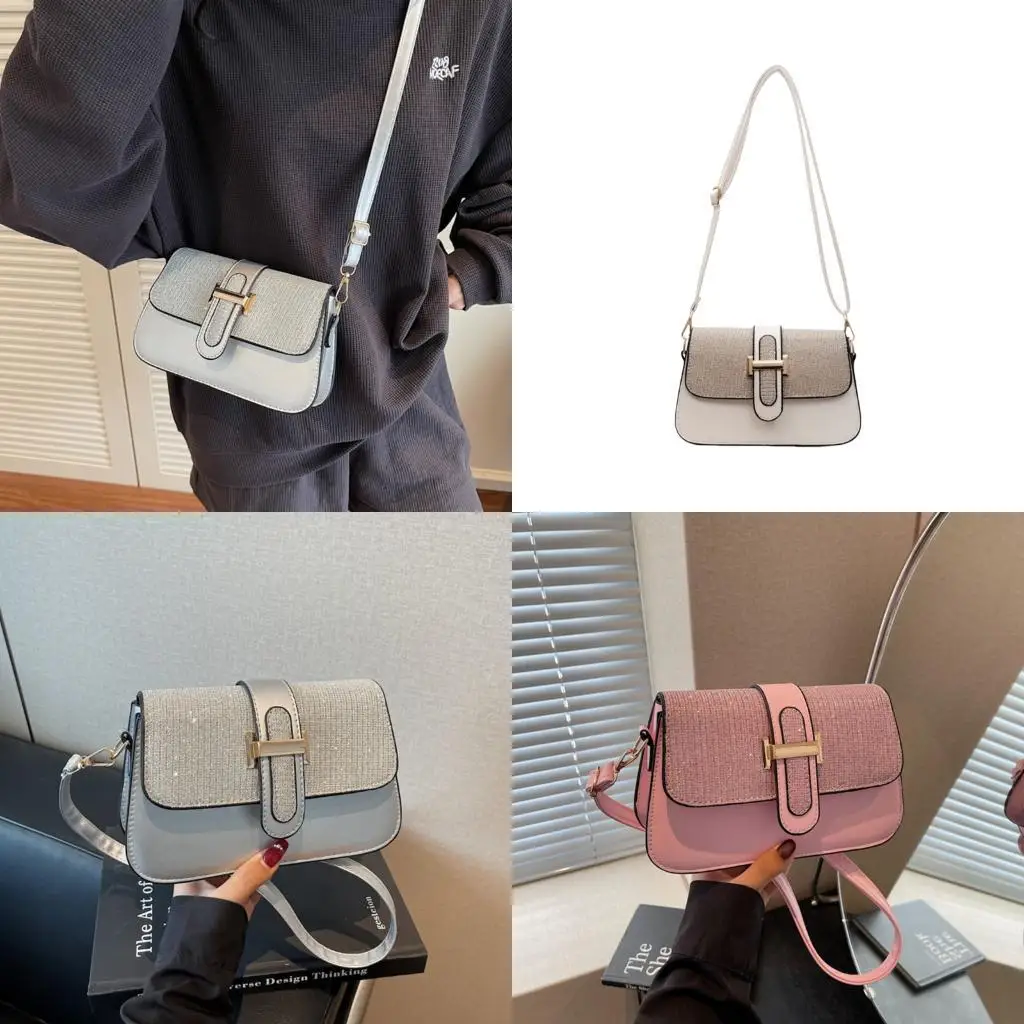

D46D Women Shoulder Bag Sequins Crossbody Bag PU Leather Bag Square Bag