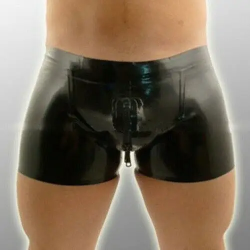 

Latex rubber black casual sexy beach swimming shorts men's boxer 0.4mm