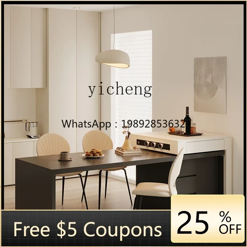 

ZZXL cream wind pure black rock slab middle island table integrated multi-function retractable