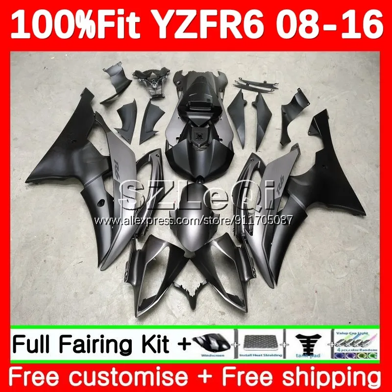 Matte Grey Injection Body For YAMAHA YZF R6 600 R 6 CC YZFR6 08 09 10 11 12 125No.0 YZF-R6 YZF600 2013 2014 2015 2016 Fairing