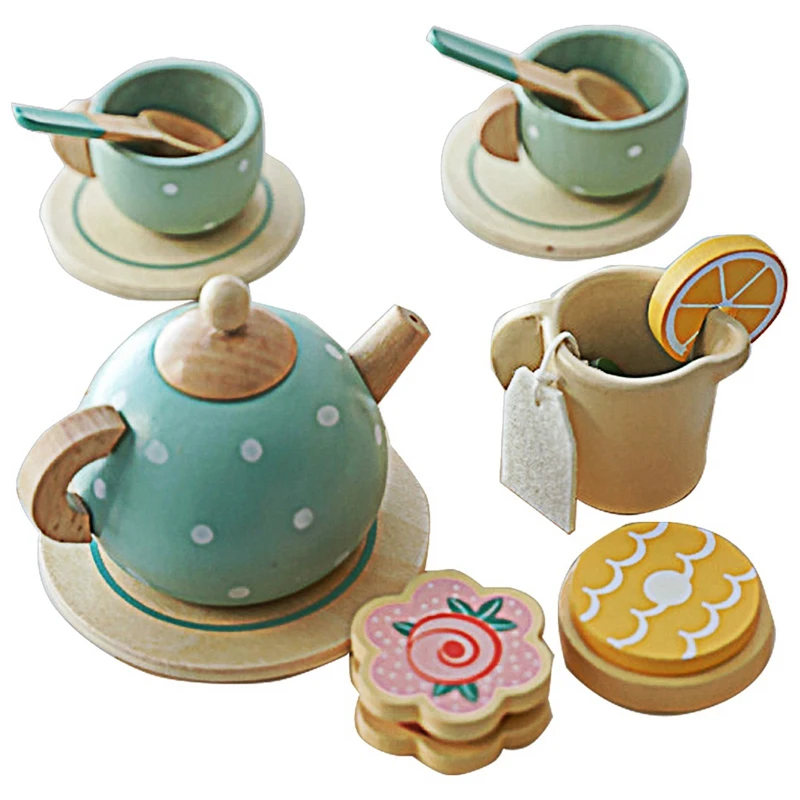 

15-компонентные детские имитационные деревянные игрушки, белый персиковый сыр, игрушки для послеобеденного чая, подходящие для детского чаепития,