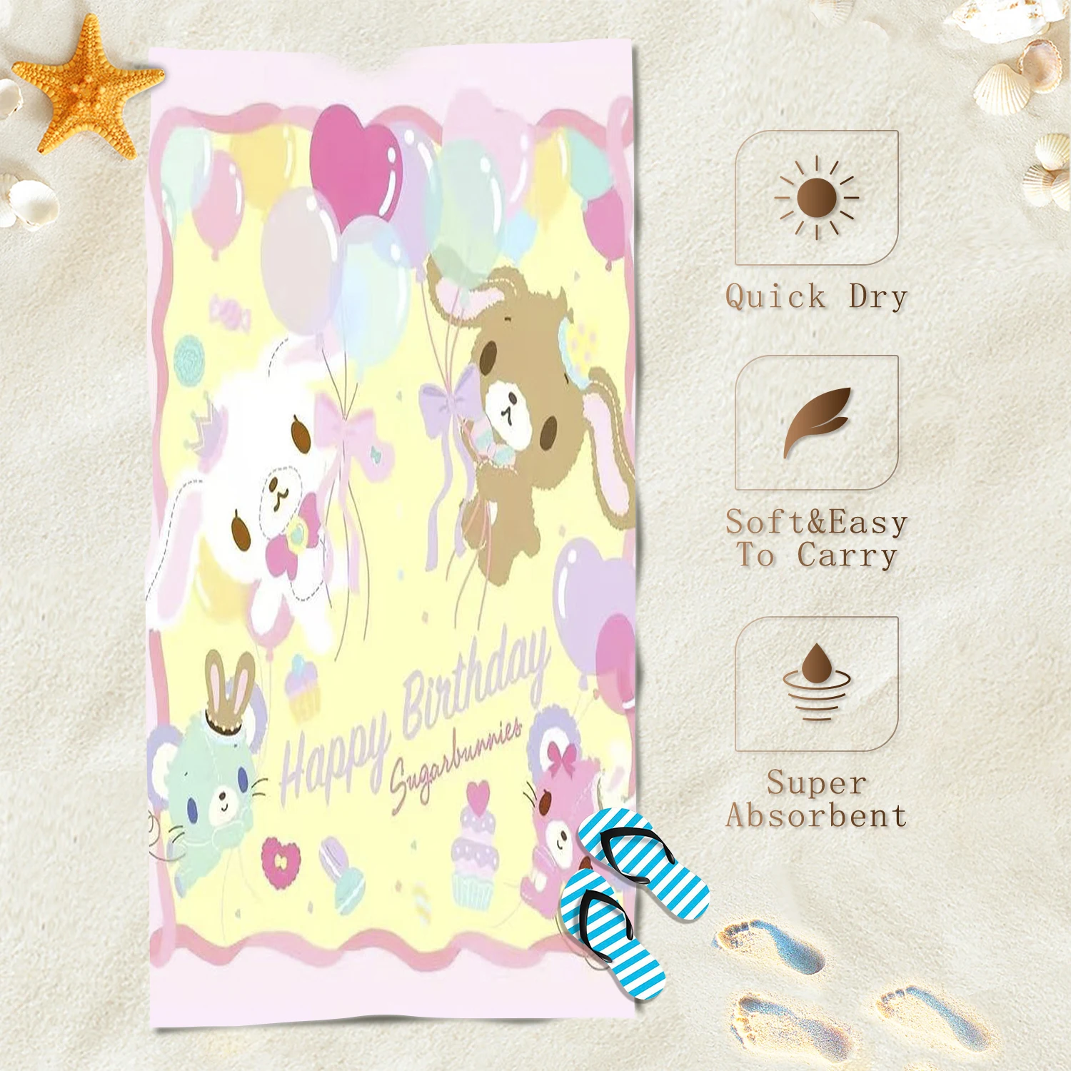Cartoon Sugar Bunnies Beach Towel Cute Home Decor Bath Children Bathroom Yoga Swimming Pool