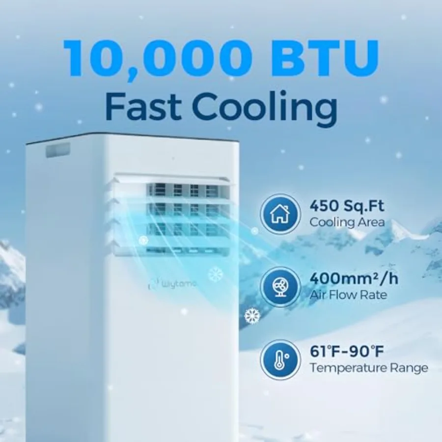 Portable air conditioner for room and garage use, aluminum housing, white color, 10, 000 BTU with WiFi, 3-in-1 cooling/dehumidi