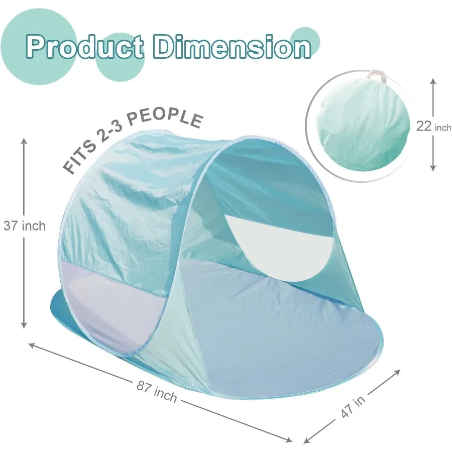 خيمة شاطئ منبثقة 50+ بعامل حماية من أشعة الشمس الفورية تتسع لـ 23 شخصًا مع مظلة مقاومة للماء بزاوية 360 درجة وخفيفة الوزن ومحمولة للشمس