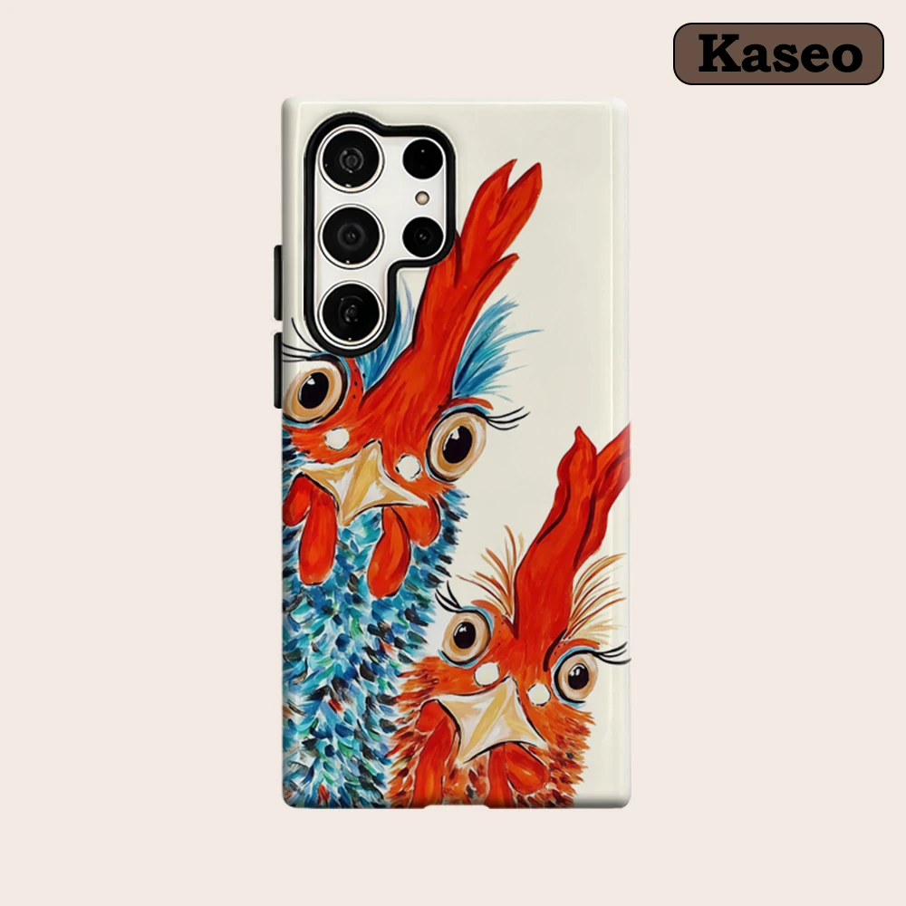 Kaseo Phone Case for Samsung Galaxy S26 S25 Ultra S24 S23 Ultra Plus Shockproof Double Layer Double Roosters Whimsical Art Cover