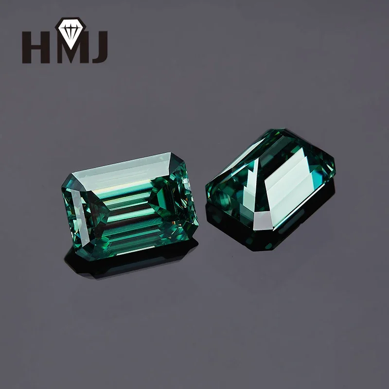 Green Moissanite Stone Emerald Cut Wholesale  D Color Blue Green  GRA Certificate 0.5ct-10ct Gemstones for Jewelry Making