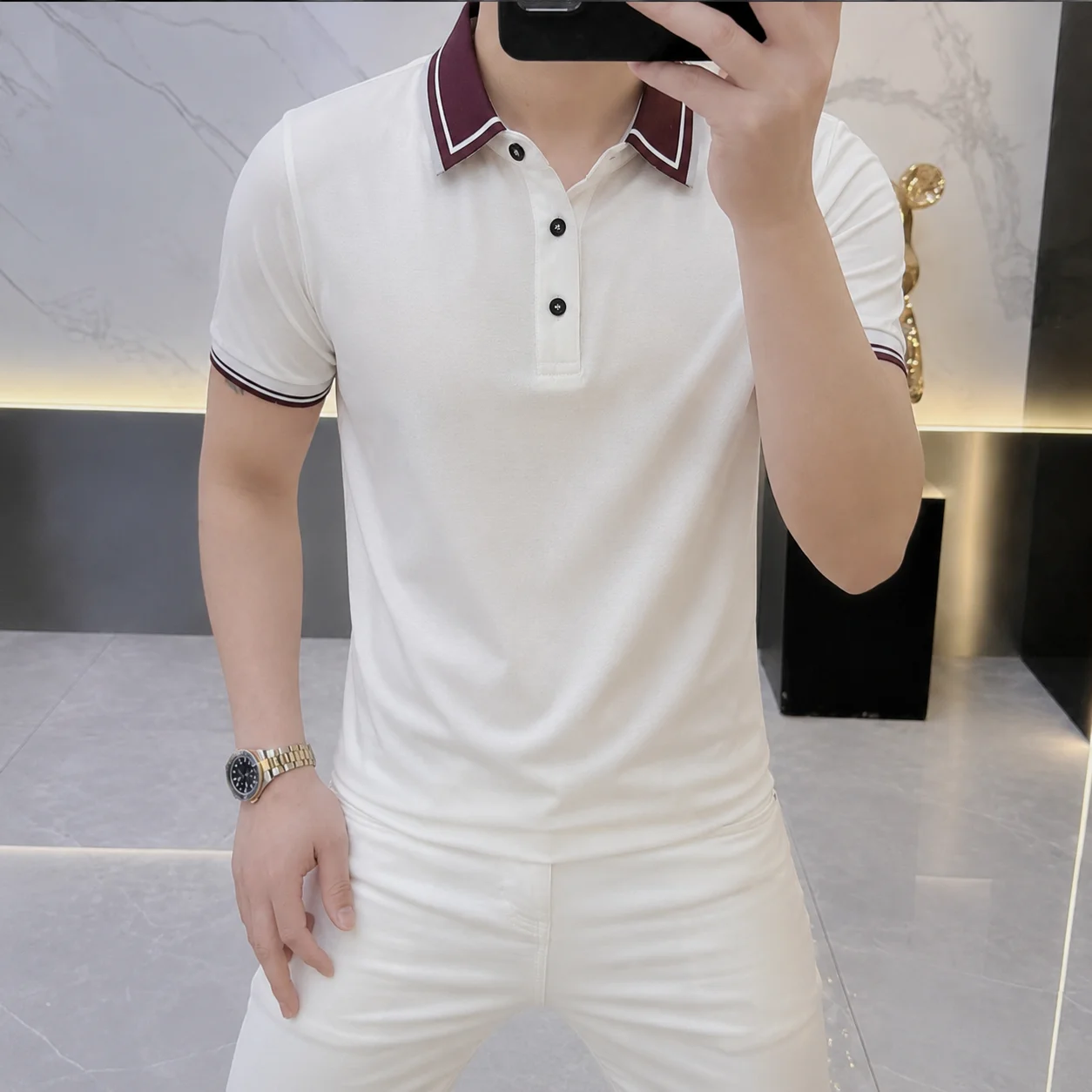 2026 Summer Men's Color-Contrast Collar Short-Sleeved Polo Shirt for Business and Casual Wear - Lightweight, Stylish, Versatile — купить у AliExpress WW