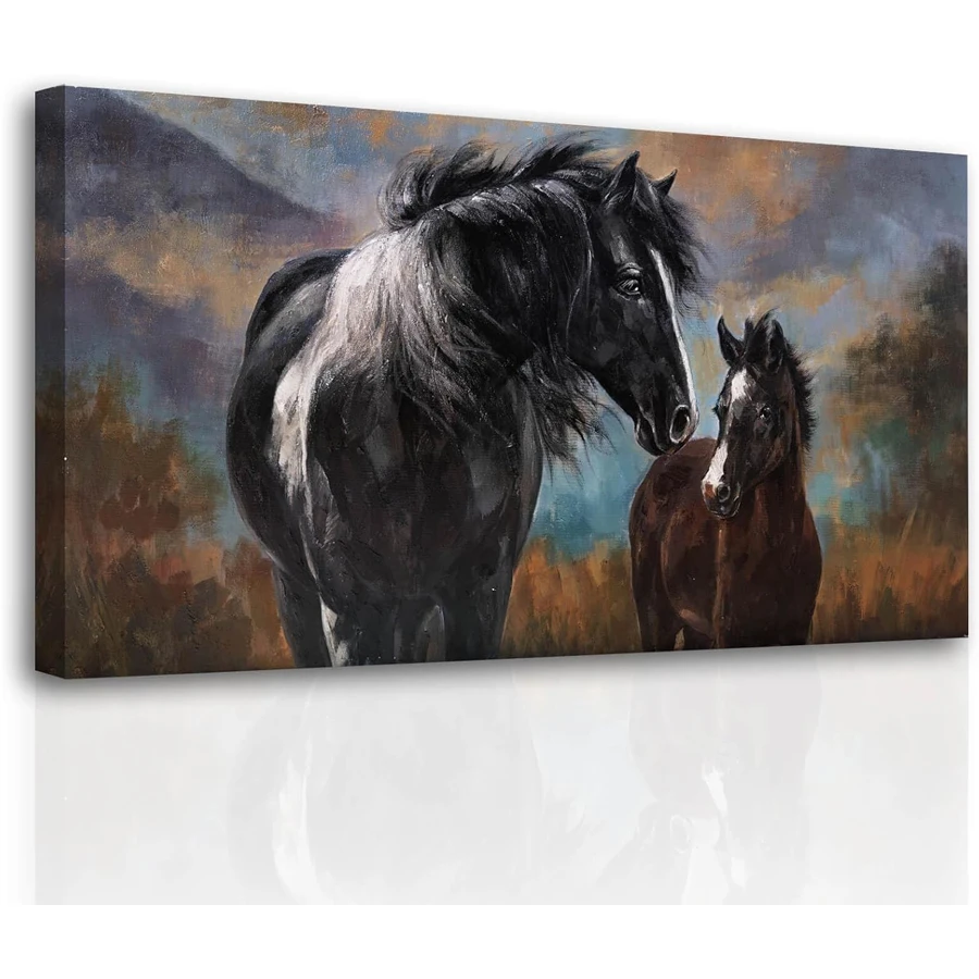 Horse family diamond painting Western Ranch Landscape full drill diamond embroidery mosaic Neutral Earth Tone Rustic Wall Decor