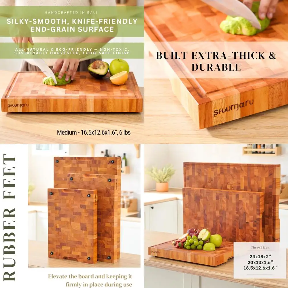 

Handcrafted Mahogany Butcher Block, 16.5x12.6x1.6, End-Grain Design, Smooth Surface, Juice Groove, Knife-Safe, Ergonomic, Anti-S