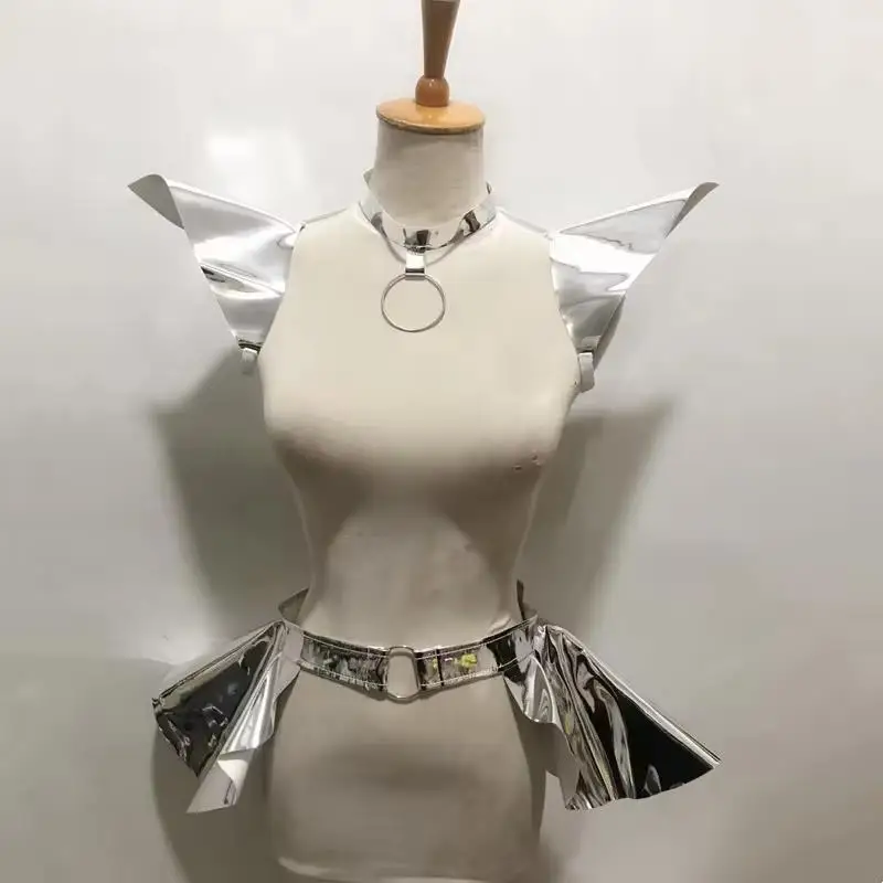 เรืองแสงเลเซอร์สีทองบินไหล่กระโปรงผู้หญิงประสิทธิภาพแจ๊สเต้นรําเสื้อผ้าบาร์ไนท์คลับ DJ Gogo Dancer เครื่องแต่งกาย