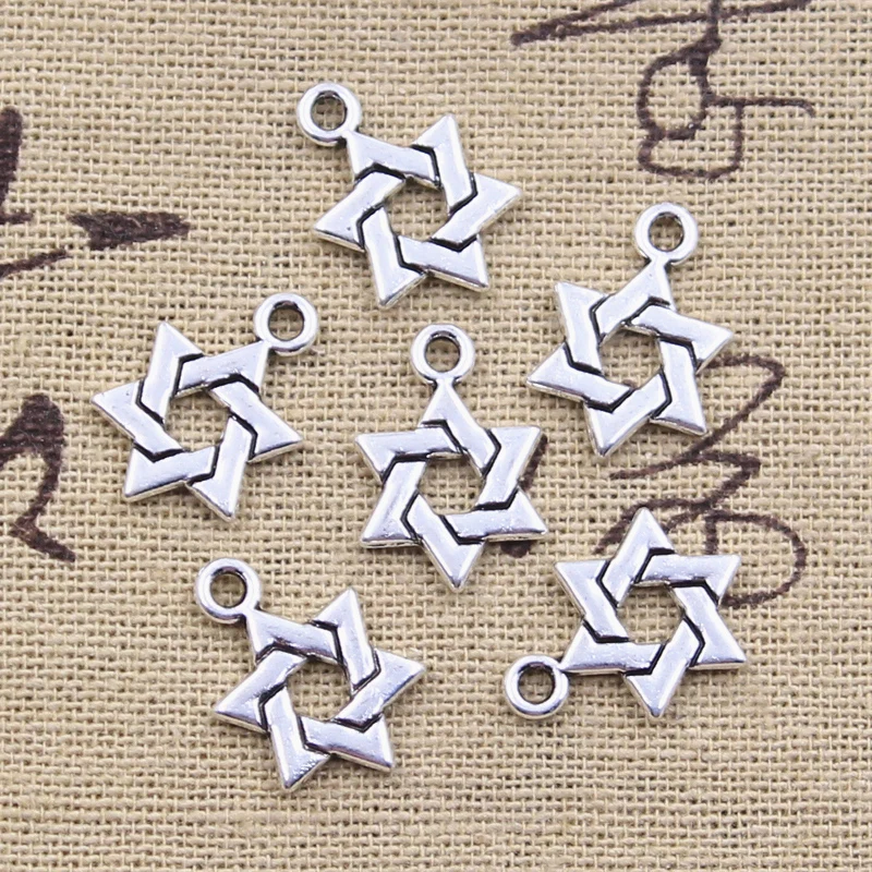 40pcs Charms star of david shield 17x12mm Antique Silver Color Pendants DIY Crafts Making Findings Handmade Tibetan Jewelry