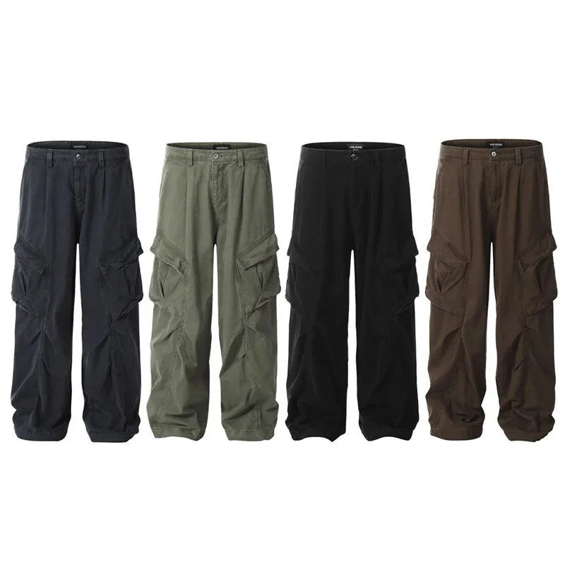 

Men's Multi Pocket Heavy-duty Work Pants American High Street Unisex Floor Length Pants Waterproof Pants Men Construction Pants