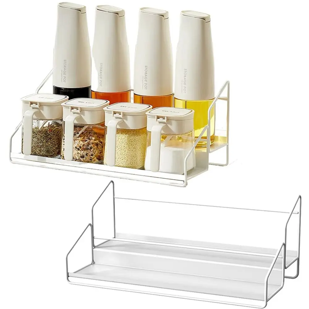 

2 Tier Metal Spice Rack Space Saving Anti-rust Kitchen Seasoning Organizer Free Standing Non-slip Spice Display Stand Kitchen