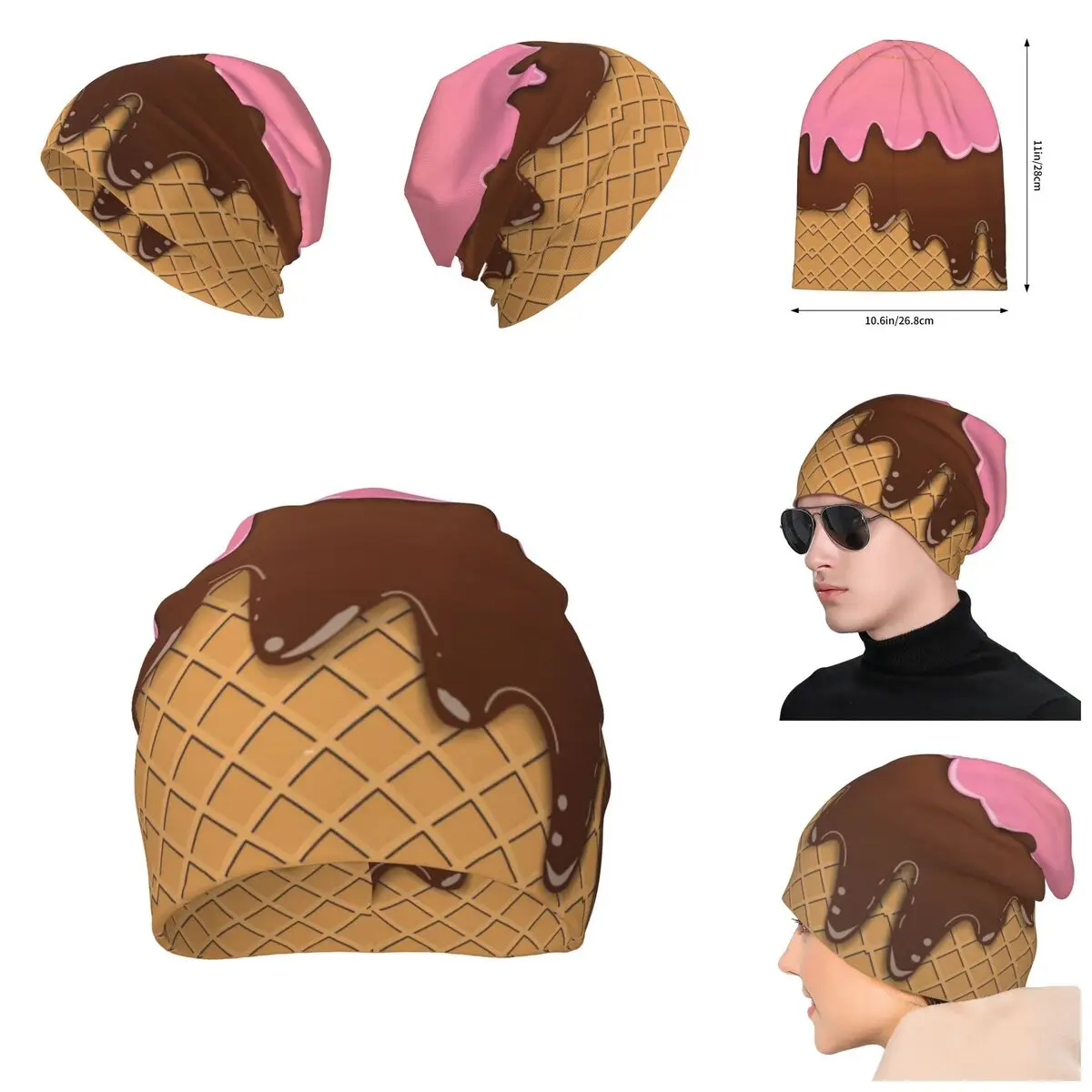 

Nutty Chocolate Ice Cream Waffle Unisex Punk style, Beanies Hat For Men And Women Outdoor Hat