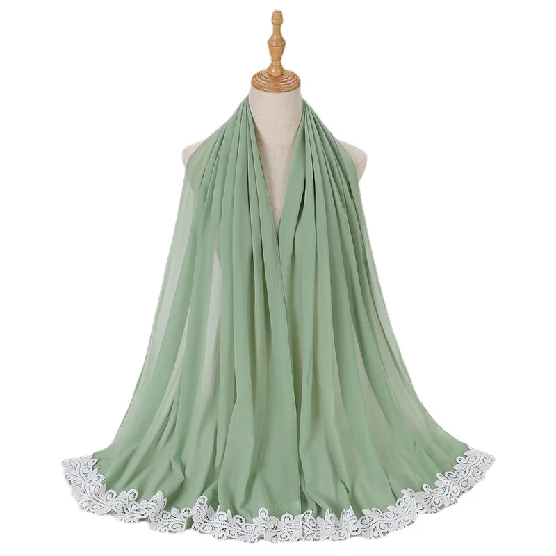 70*175CM Europäischen und Amerikanischen Neue Perle Chiffon Malaysia Mode Nähen Spitze Spitze Schal Kopf Wrap für Frauen