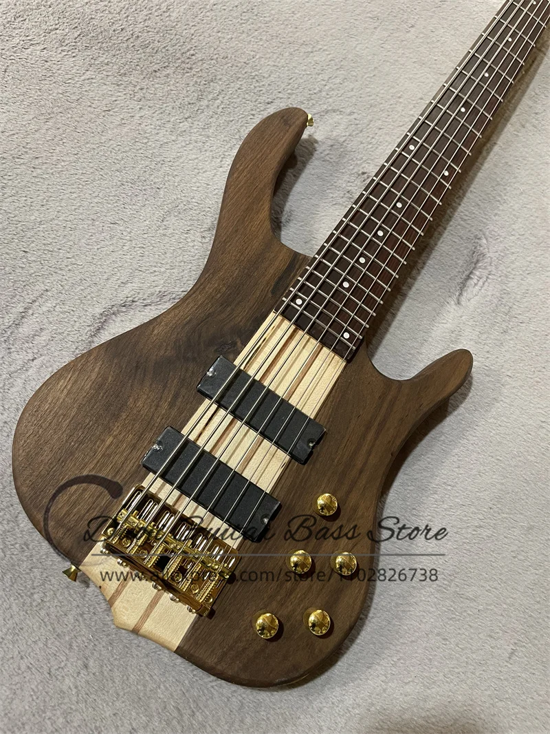 6 Strings Electric Bass Guitar Maple Neck Though Walnut Body Rosewood Fingerboard Gold Hardware customization