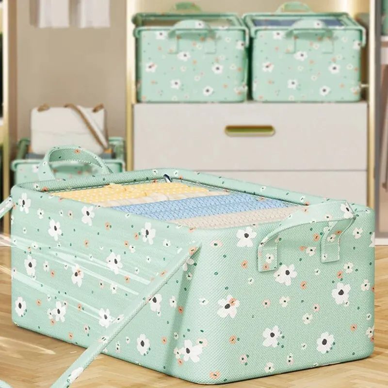 1pc New Broken Flower Oxford Fabric Folding Clothing Storage Box Foldable Toys Organizer With Lid Storage Basket Finishing Box