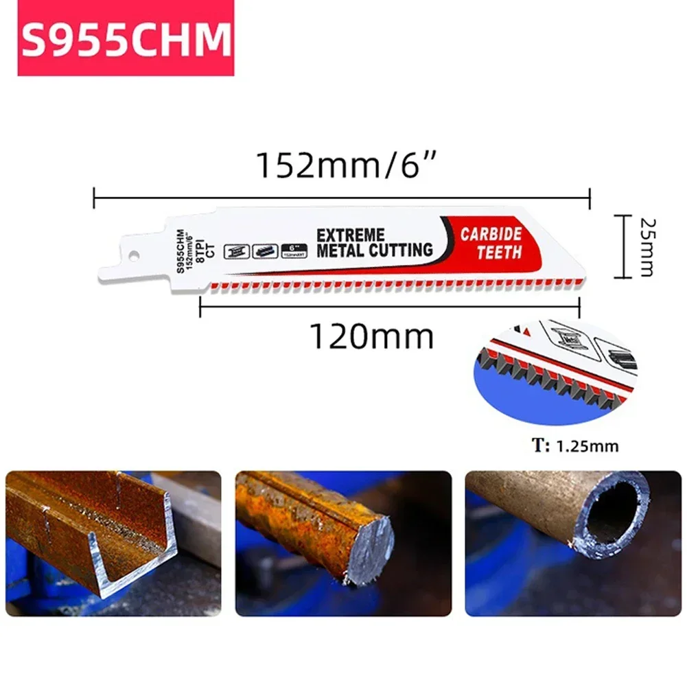 Lâmina de serra de metal para corte de tubo de aço adequado para ferro branco 8TPI carboneto para serra alternativa S1155CHM S955CHM