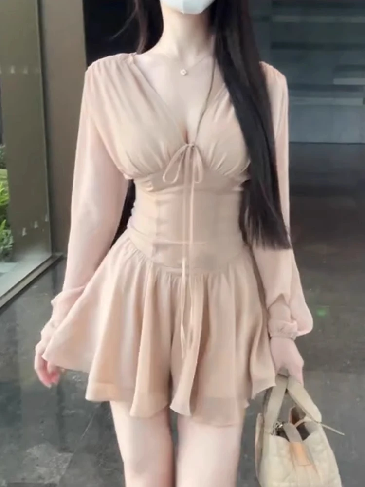 

Keni plus Size Pure Desire V-Ne Tie Waist Dr Женская весенне-летняя юбка рта Gentle Me Korean Sle с высокой талией A-Lin...