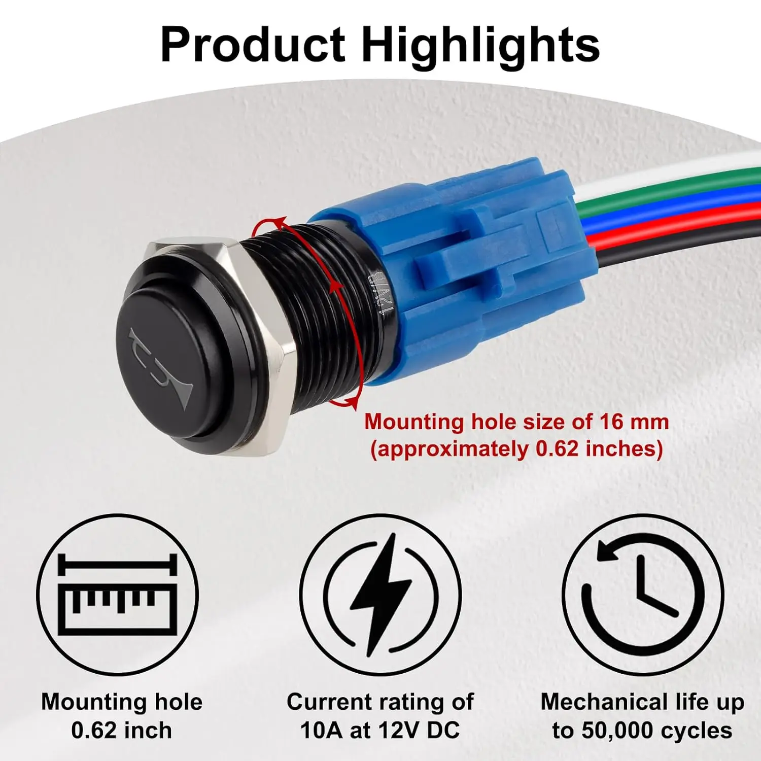 16MM Raised Speaker Horn Momentary Push Button Switch 5/8
