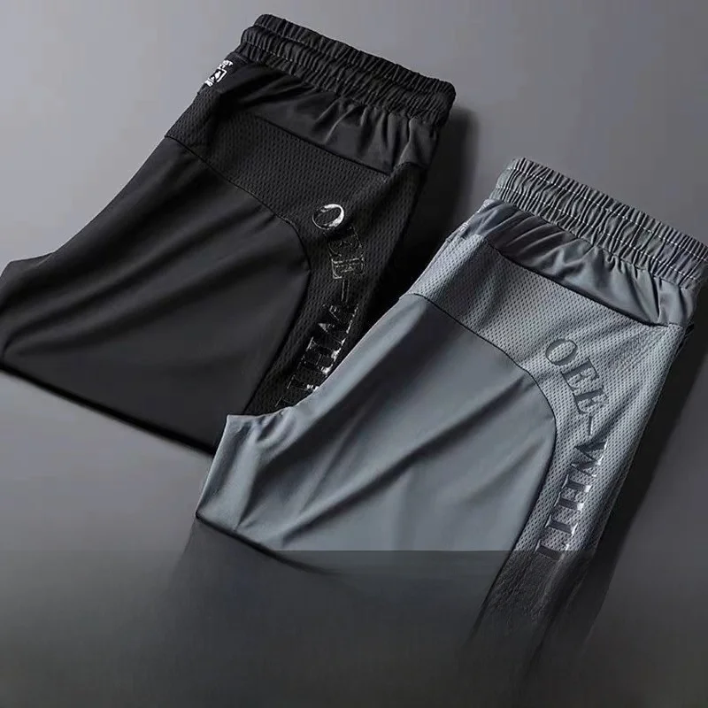 

Повседневные брюки из ледяного шелка Me, мужские летние тонкие дышащие спортивные брюки с манжетами для отдыха, молодежные брюки для активного отдыха