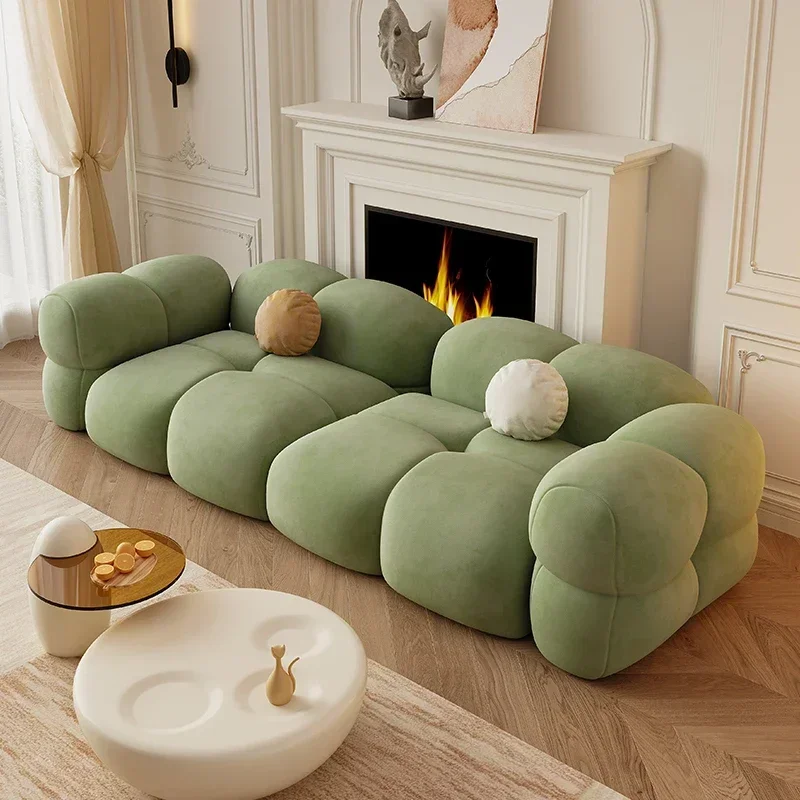 

Light Luxury Green Sofa Lazy Relaxing Elegant Designer Cream Sofa Customized Small Family Canape Salon Living Room Furniture