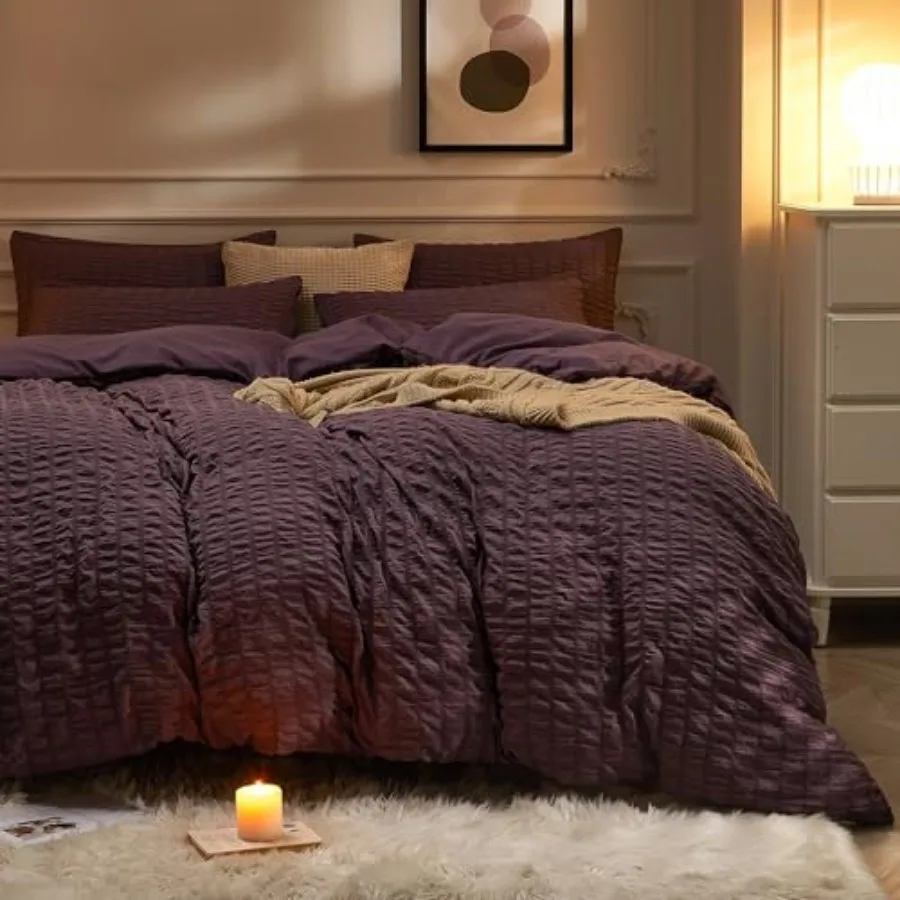 

Duvet Cover Queen Size 3pcs Washed Microfiber Bedding Set Soft Breathable Seersucker Duvet Cover Set with Zipper Closure and Co