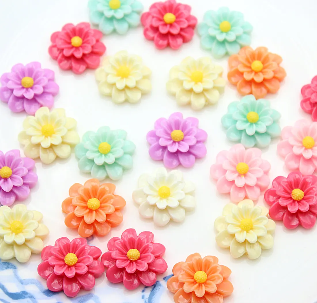 100pcs Resin Flower Cabochons - 25mm Antique Style Pastel Daisy Flower Flatback Resin Cabochons dahlia daisy