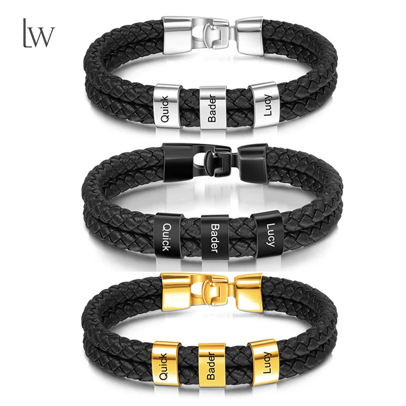 

Personalized Custom Name Bracelets for Men Leather Bracelet with 1-8 Family Names Customized Bracelet Father's Day Dad Gifts