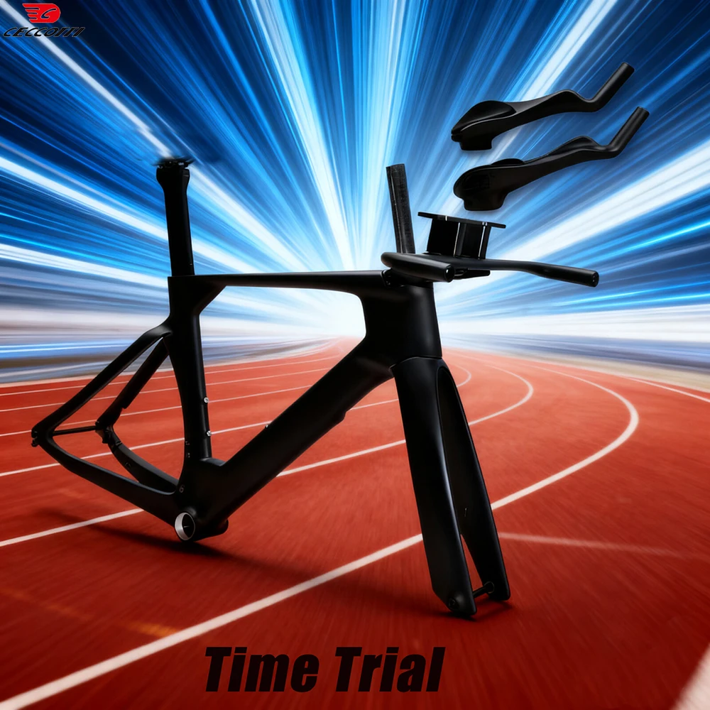 

CECCOTTI Disc Brake Carbon TT Bike Frame Time Trial Racing Bike Frameset with TT Handlebar Bicycle Frame