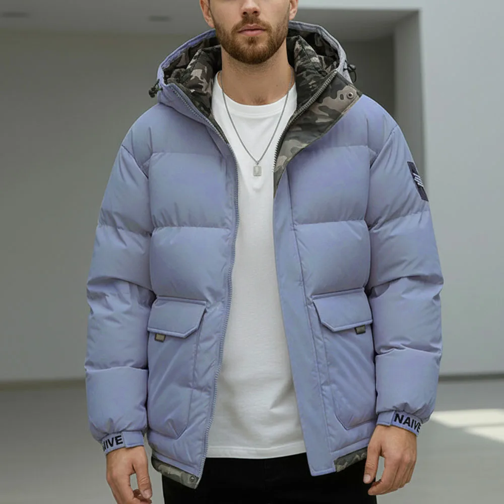 

Winter Jacket for Men New Warm Hooded Parka Coat Casual Solid Color Big Pocket Windproof Outwear Male Fashion Streetwear