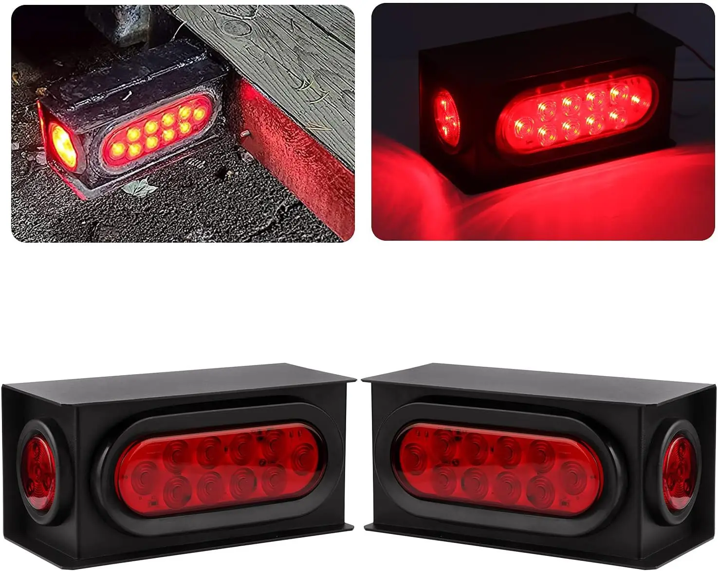 

2Pcs Steel Trailer Light Housing Kit w/6' Oval Red LED Tail Lights & 2' Round Side Markers, Includes Grommets & Connectors
