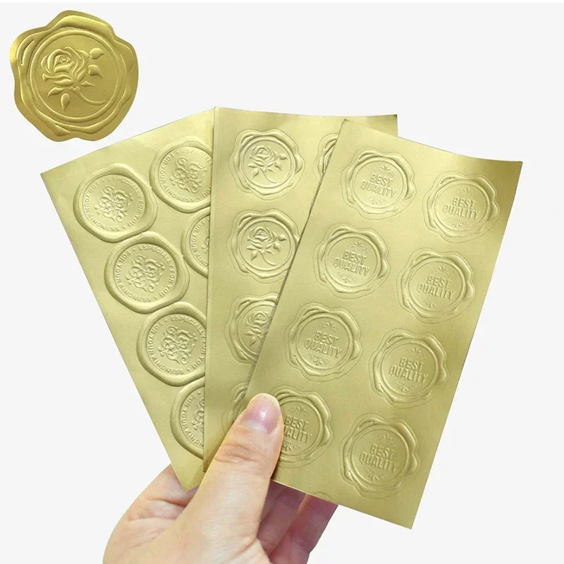 80pcs Round Hot Foil Gold Seal Sticker 2.7cm Rose Pattern DIY Multifunction Gift Label Baking Sticker 10 Sheets Party Stickers