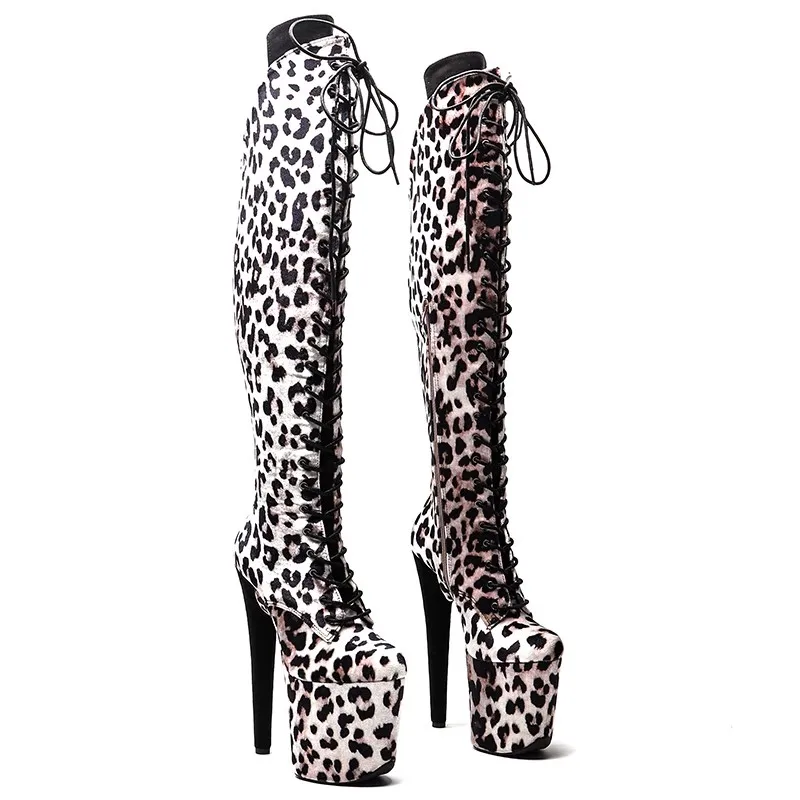 

LAIJIANJINXIA New 20CM/8Inch Leopard Upper Women's Platform Party High Heels Modern Knee-High Boots Pole Dance Shoes 690