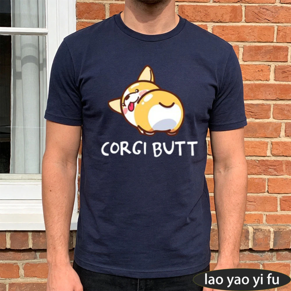 Cute Cartoon Corgi Butt Slogan Graphic Tees Short Sleeve Men T Shirt Casual Tops Funny Pembroke Welsh Corgi Dog Print