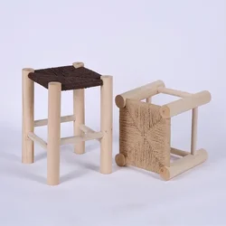 Taburete de madera tejida para cambio de zapatos, taburete de pino tejido a mano, taburete de madera maciza, antideslizante, uso doméstico