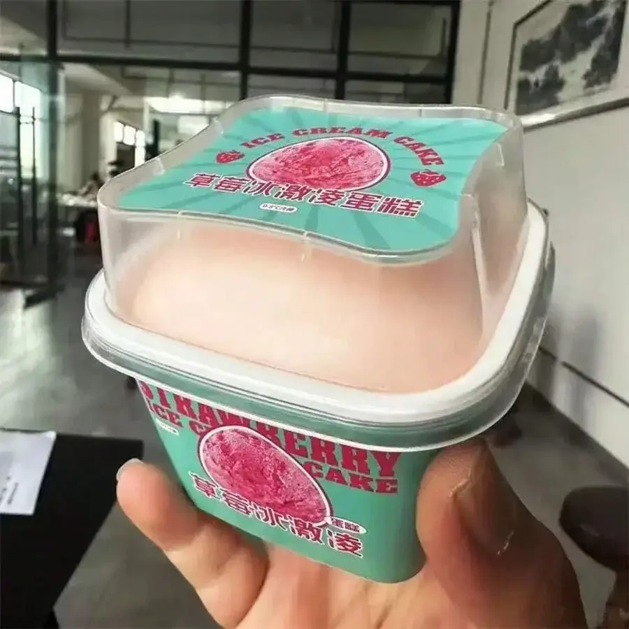 

1pc Realistic Slow Rebound Fruit Ice Cream Cake Squeeze Toy, Super Soft Stress Relief Fidget Toy, Strawberry, Vanilla