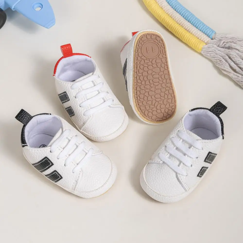 

Meckior Baby Canvas Sneakers Baby Boys Girls First Walkers Infant Toddler Anti-Slip Rubber Sole Breathable Leather Stripe Shoes