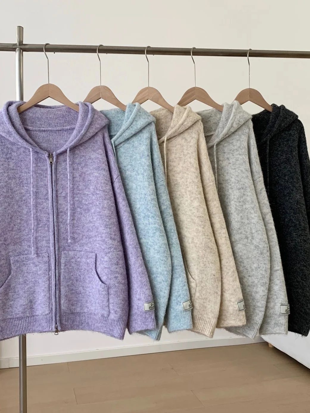 Laid-ba Sle Damen-Strickjacke mit Kapuze und Reißverschluss, verdickte Oberbekleidung, lässiger Freizeit-Mantel aus Kamelhaar