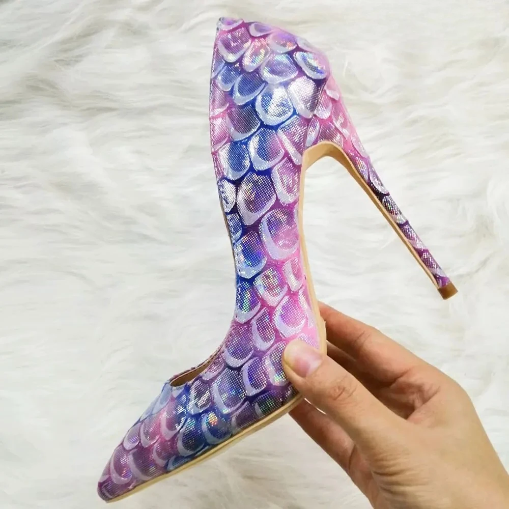 

Tikicup Sexy Shiny Purple Pink Pointed Toe Stiletto Heels Elegant Women Slip-on 12cm High Heel Pumps Party Wedding Evening Shoes