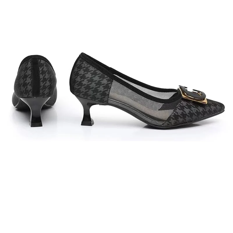 

Женская удобная обувь на высоком каблуке, уличные дизайнерские туфли-лодочки на мелком каблуке, модные сетчатые офисные туфли без шнуровки, Zapatos De Mujer