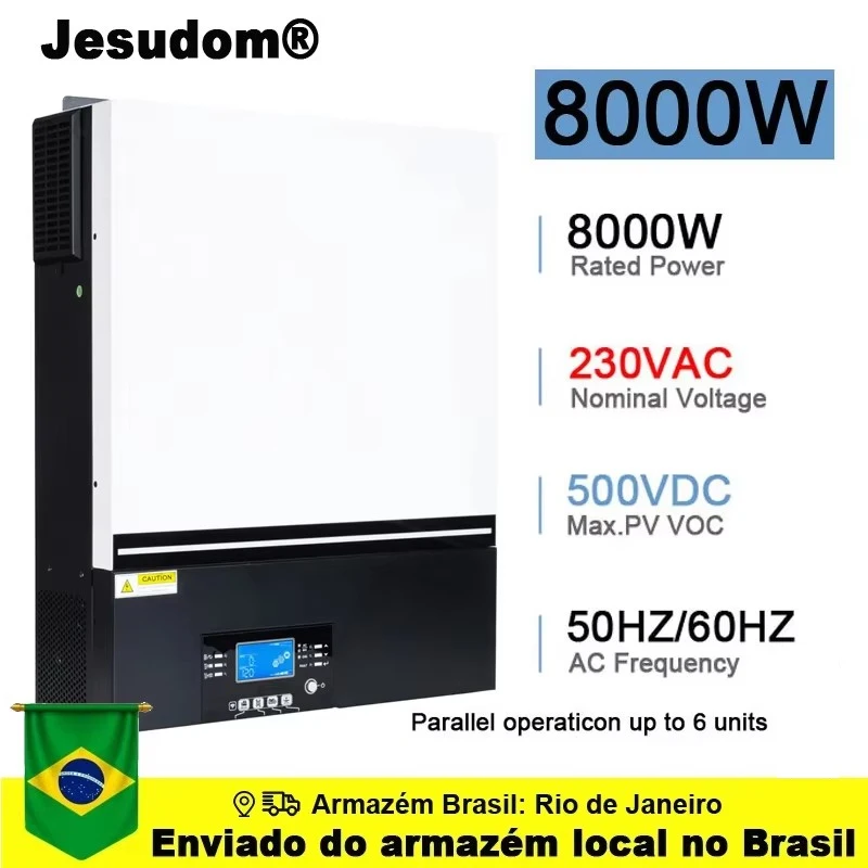 Jesudom Inverter Solar Hybrid 8000W Built-in Accessories 120A MPPT Charge Controller 48VDC 230VAC Parallel Up to 6 Units