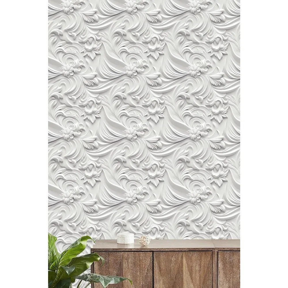 ورق جدران قابل للتقشير واللصق بالزهور البيضاء - فينيل قابل للإزالة للمستأجرين، مثالي للحمامات والمساحات الصغيرة