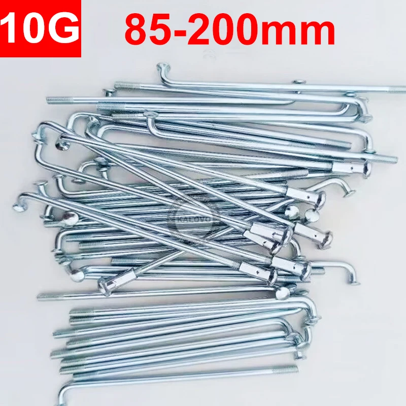 20pcs Electric Bike Spokes 10G Steel Motorcycle Diameter 3.0mm J-Bend Length 85-200mm Spokes + Nipples Wheel Parts