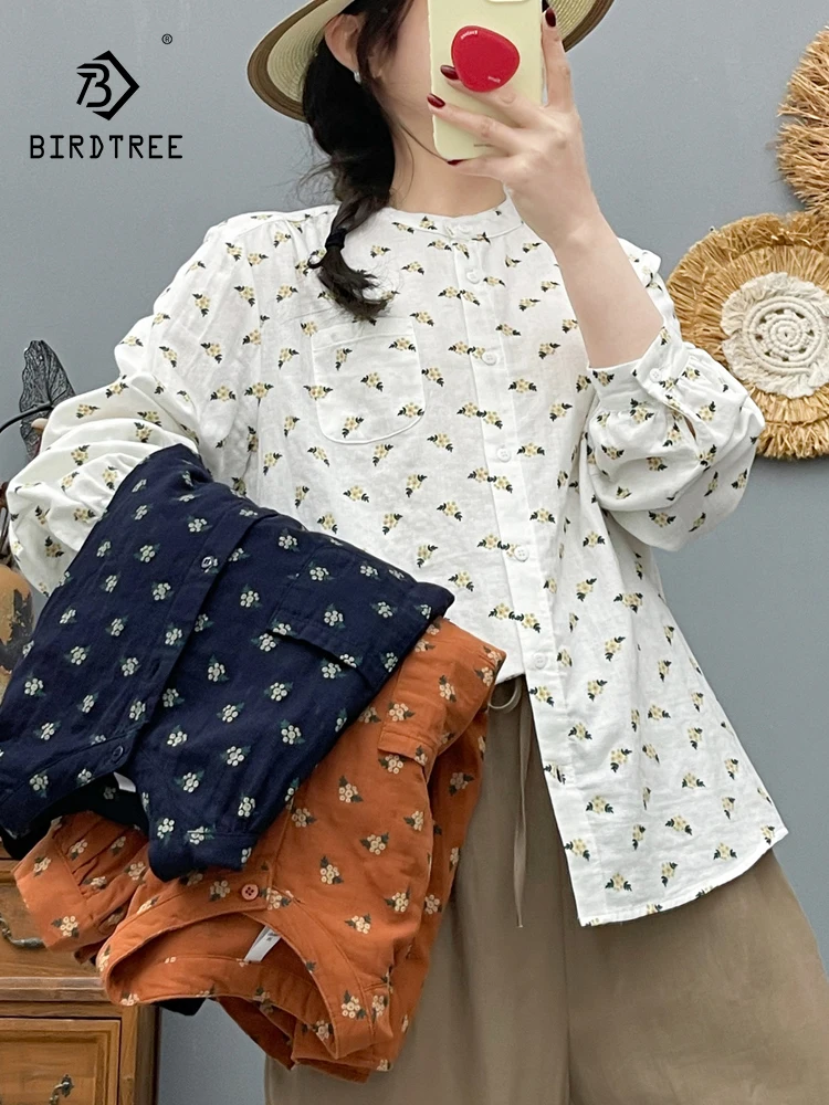 

Новая женская хлопковая рубашка с длинным рукавом на весну 2026 года, с принтом, в стиле Mori Girl, модная, удобная, тонкая, свободная блузка T63984CC