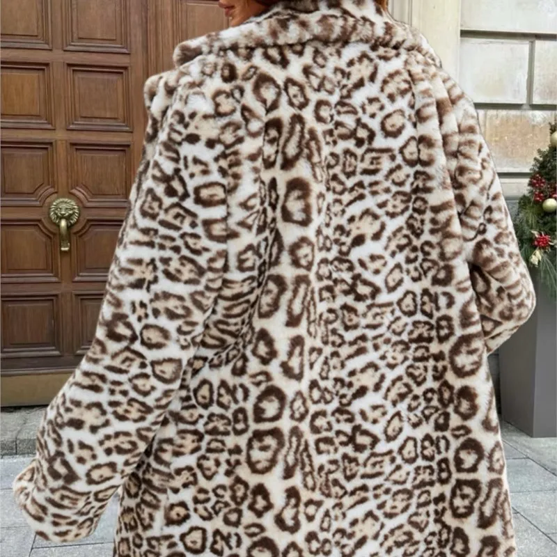 2026 primavera pele fofo casacos longos jaqueta outerwear das mulheres pele de raposa do falso leopardo topos engrossar jaquetas quentes alongar casacos cardigan