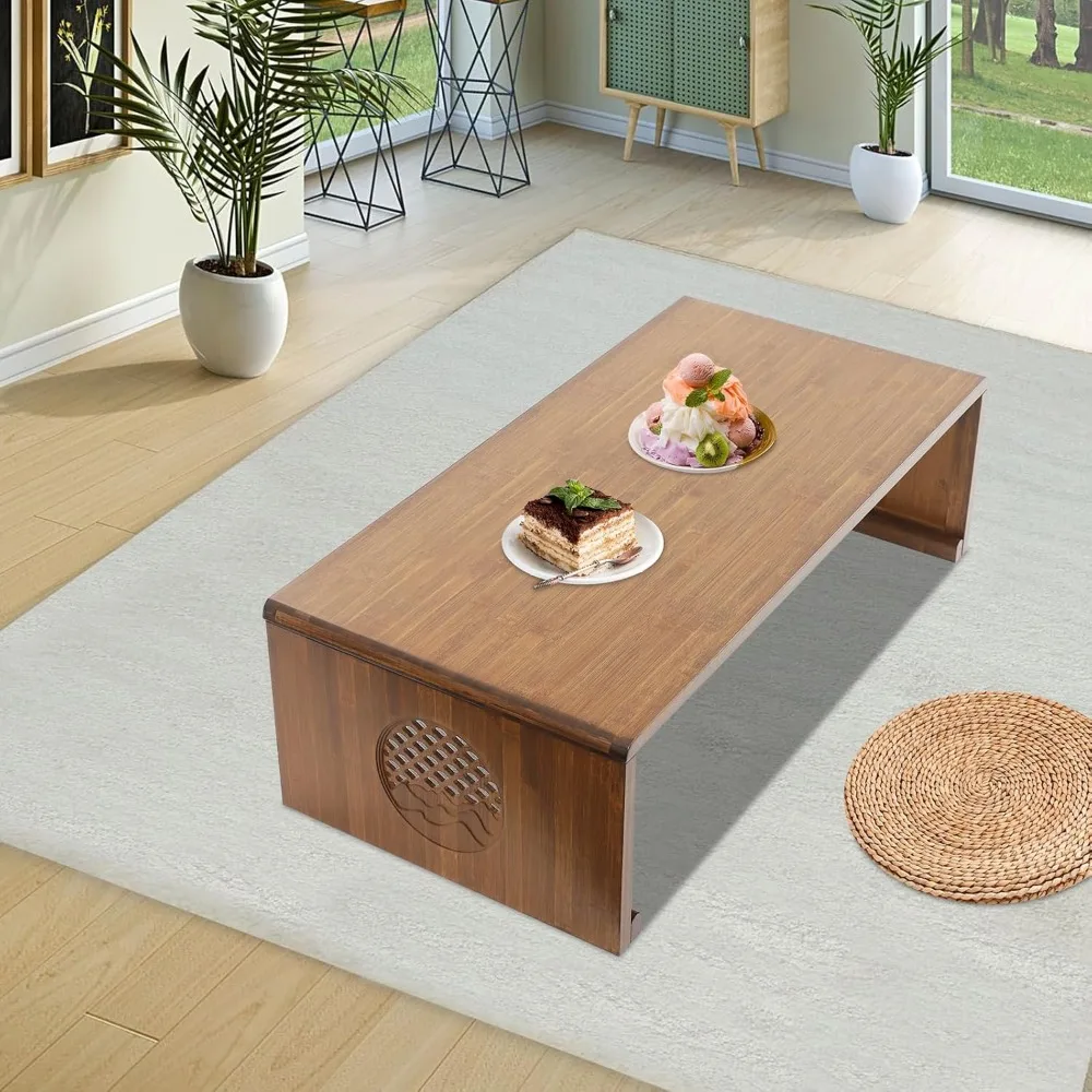 

Japanese Floor Table Foldable Bamboo Coffee Table Portable Japanese Low Table, Neo-Chinese Style Living Room/Home Office End Des